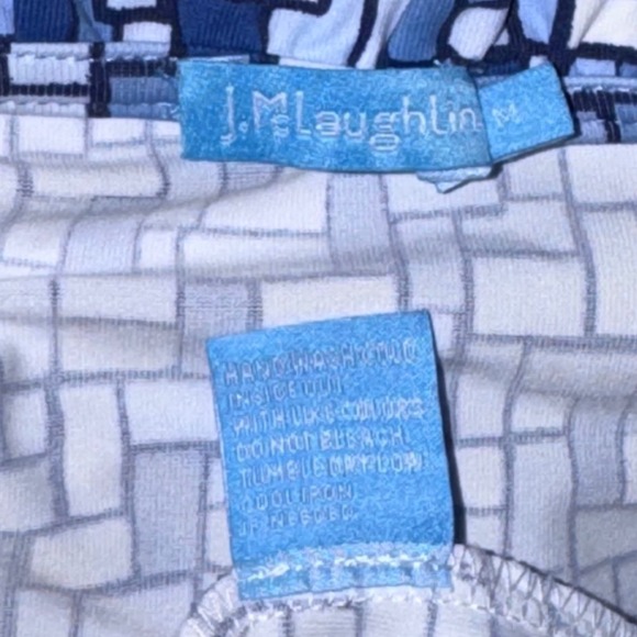 J McLaughlin Women Durham Blue Geometric Print Cowl Neck 3/4 Sleeve Top Sz M - Picture 5 of 11